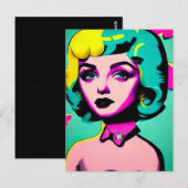 ヴィンテージポップ・アートのアートグリーン&イエローヘアガール ポストカード (正面/裏面)