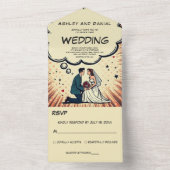 ヴィンテージポップ・アートのレトロアートブライド&グルーマー漫画ズ結婚 オールインワン招待状 (内側)
