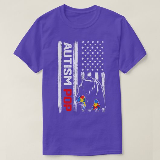 ヴィンテージポップ・アートの自閉症ベアアメリカ国旗認識度Fa Tシャツ (デザイン正面)