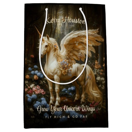 ヴィンテージポニーホワイトフォレストユニコーンマジカルホース ミディアムペーパーバッグ (正面)