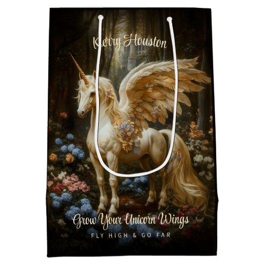 ヴィンテージポニーホワイトフォレストユニコーンマジカルホース ミディアムペーパーバッグ (裏面)