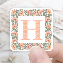ヴィンテージポピズオレンジフローラ&グリーンリーモノグラム スクエアシール