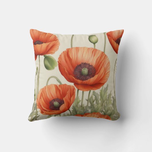 ヴィンテージポピーのエレガンス:タイムレスフローラ美しい クッション (裏面)