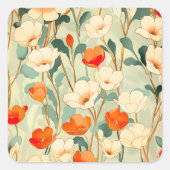 ヴィンテージポピーの花 スクエアシール (正面)