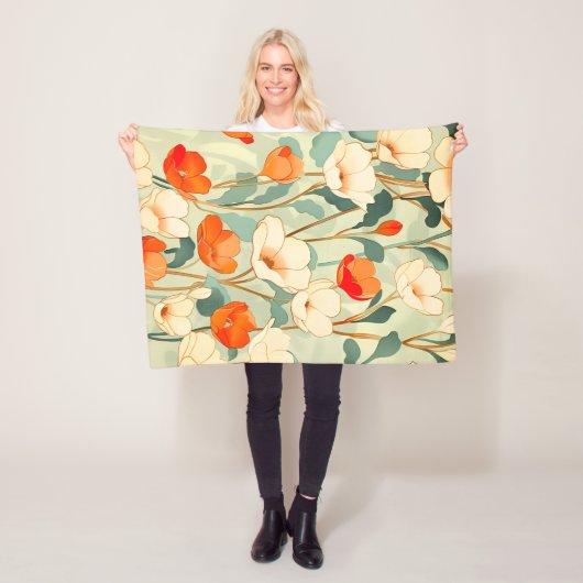 ヴィンテージポピーの花 フリースブランケット (インサイチュ)