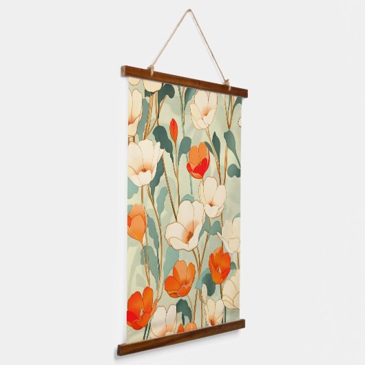 ヴィンテージポピーの花 吊り下げ型タペストリー (傾斜あり)