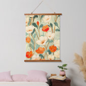 ヴィンテージポピーの花 吊り下げ型タペストリー (寝室)