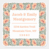 ヴィンテージポピーズスクエアフローラ差出人住所ラベル スクエアシール (正面)