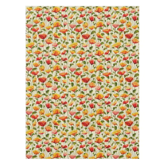 ヴィンテージポピーフラワーイエロー&オレンジ テーブルクロス (正面)