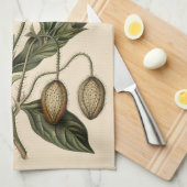 ヴィンテージポピー植物学イラストレーション キッチンタオル (四つ折り)