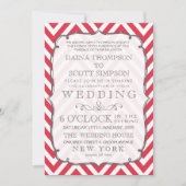 ヴィンテージポピー赤と白のシェブロンストライプ結婚ズ 招待状 (正面)