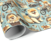 ヴィンテージポメラニア犬シームレスイラストレーション ラッピングペーパー (ロールコーナー)