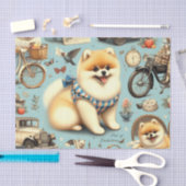 ヴィンテージポメラニア犬シームレスイラストレーション 薄葉紙 (クラフト)