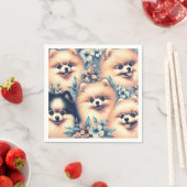 ヴィンテージポメラニア犬ドッグイラストレーション スタンダードカクテルナプキン (インサイチュ)