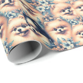 ヴィンテージポメラニア犬ドッグイラストレーション ラッピングペーパー (ロールコーナー)