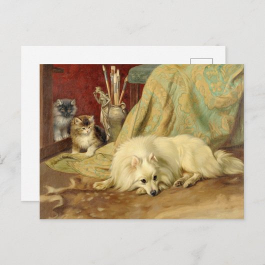 ヴィンテージポメラニア犬ドッグ子猫ライトバーカー ポストカード (正面/裏面)