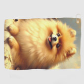 ヴィンテージポメラニア犬ド絵を描ッグ ゴルフタオル (横)