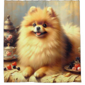 ヴィンテージポメラニア犬ド絵を描ッグ シャワーカーテン (正面)