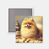 ヴィンテージポメラニア犬ド絵を描ッグ マグネット (正面/裏面)