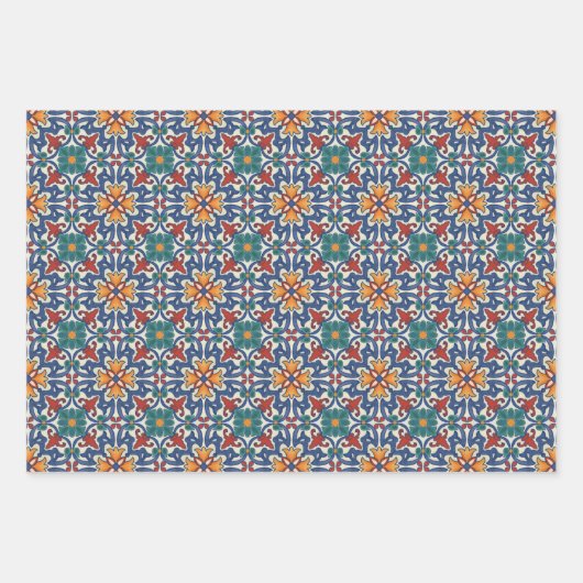 ヴィンテージポルトガルのアズレホスのタイル模様 ラッピングペーパーシート (正面3)