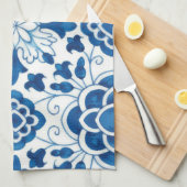 ヴィンテージポルトガルの青いアズレホスのタイル模様 キッチンタオル (四つ折り)