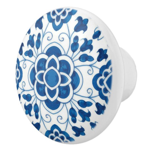 ヴィンテージポルトガルの青いアズレホスのタイル模様 セラミックノブ (右)