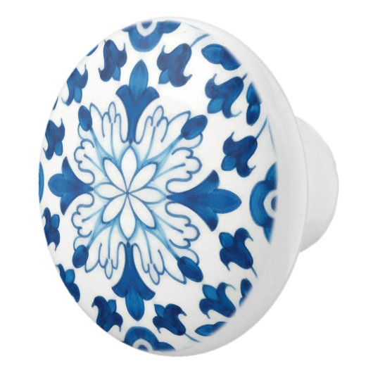 ヴィンテージポルトガルの青いアズレホスのタイル模様 セラミックノブ (右)