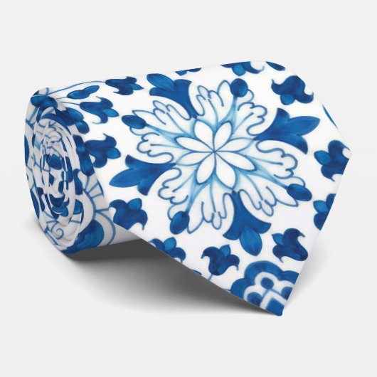 ヴィンテージポルトガルの青いアズレホスのタイル模様 ネクタイ (ロール)