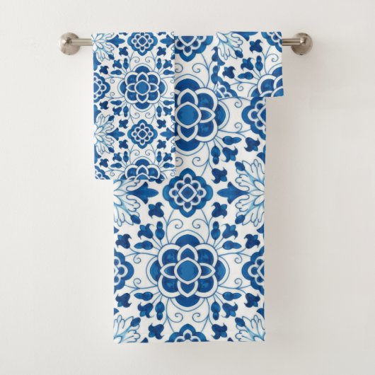 ヴィンテージポルトガルの青いアズレホスのタイル模様 バスタオルセット (インサイチュ)