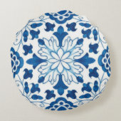 ヴィンテージポルトガルの青いアズレホスのタイル模様 ラウンドクッション (裏面)