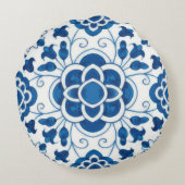 ヴィンテージポルトガルの青いアズレホスのタイル模様 ラウンドクッション (裏面)