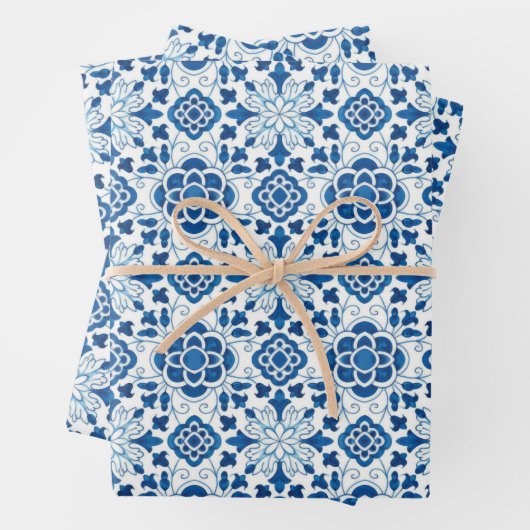 ヴィンテージポルトガルの青いアズレホスのタイル模様 ラッピングペーパーシート (インサイチュ)