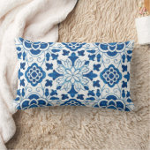 ヴィンテージポルトガルの青いアズレホスのタイル模様 ランバークッション (ブランケット)