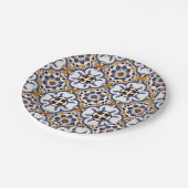 ヴィンテージポルトガルアズレホブルーイエローパターン ペーパープレート (アングル)