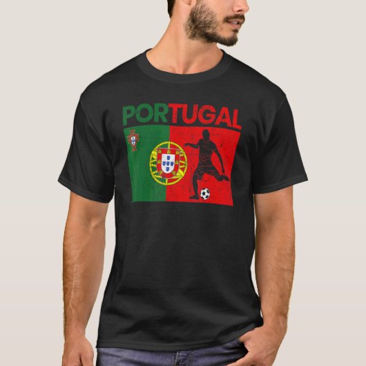ヴィンテージポルトガルサッカーボール国旗ポルトガル Tシャツ (正面)