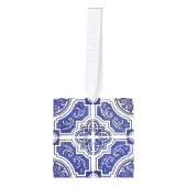 ヴィンテージポルトガル素朴タイルアズレジョ・クリスマス キューブオーナメント (正面)