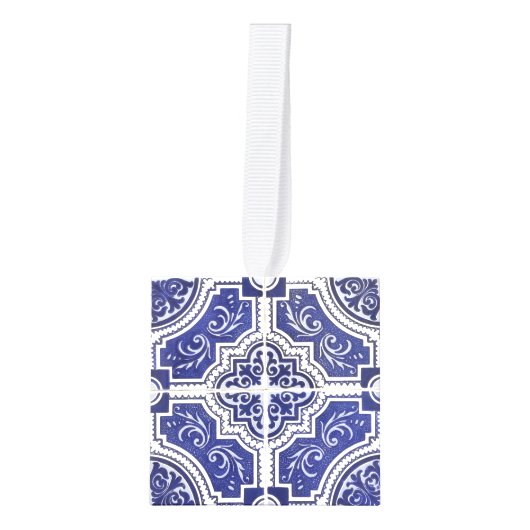 ヴィンテージポルトガル素朴タイルアズレジョ・クリスマス キューブオーナメント (正面)