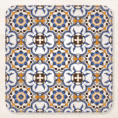 ヴィンテージポルトガル語アズレジョブルーイエローパターン スクエアペーパーコースター (正面)
