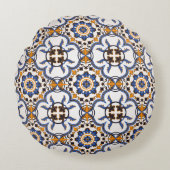 ヴィンテージポルトガル語アズレジョブルーイエローパターン ラウンドクッション (正面)