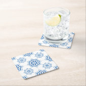 ヴィンテージポルトガル語アズレジョ青いタイル模様 スクエアペーパーコースター (インサイチュ)