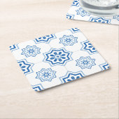 ヴィンテージポルトガル語アズレジョ青いタイル模様 スクエアペーパーコースター (アングル)