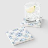 ヴィンテージポルトガル語アズレジョ青いタイル模様 ストーンコースター (横)