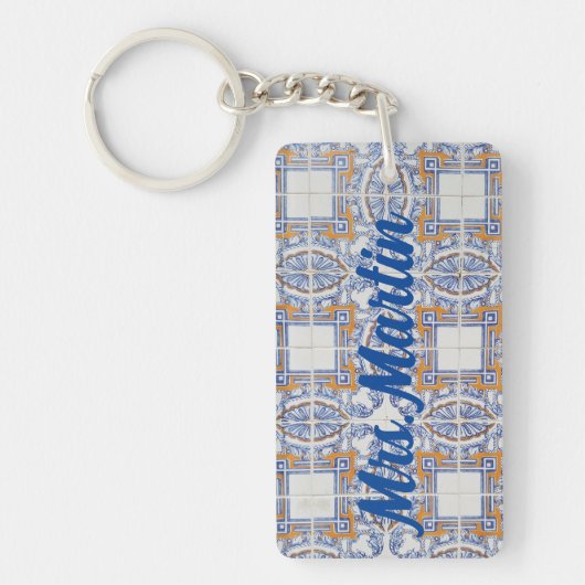 ヴィンテージポルトガル語タイル#1先生キーチェーン キーホルダー (正面)