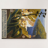 ヴィンテージポルトフィノイタリアリビエライラストレーション ジグソーパズル (横)