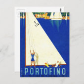 ヴィンテージポルトフィノブルーシーホワイトセーラーボーツ観光 ポストカード (正面/裏面)