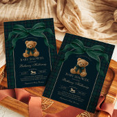 ヴィンテージポロテディベアグリーンチェックベイビーシャワー 招待状