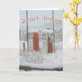 ヴィンテージポンプ雪クリスマスグリーティングカード カード (黄色い花)