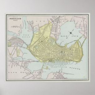 ヴィンテージポートランドメインの地図(1889年) ポスター