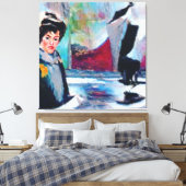 ヴィンテージポートレートと抽象芸術背景 キャンバスプリント (インサイチュ (寝室))