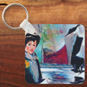 ヴィンテージポートレートと抽象芸術背景 キーホルダー (正面)